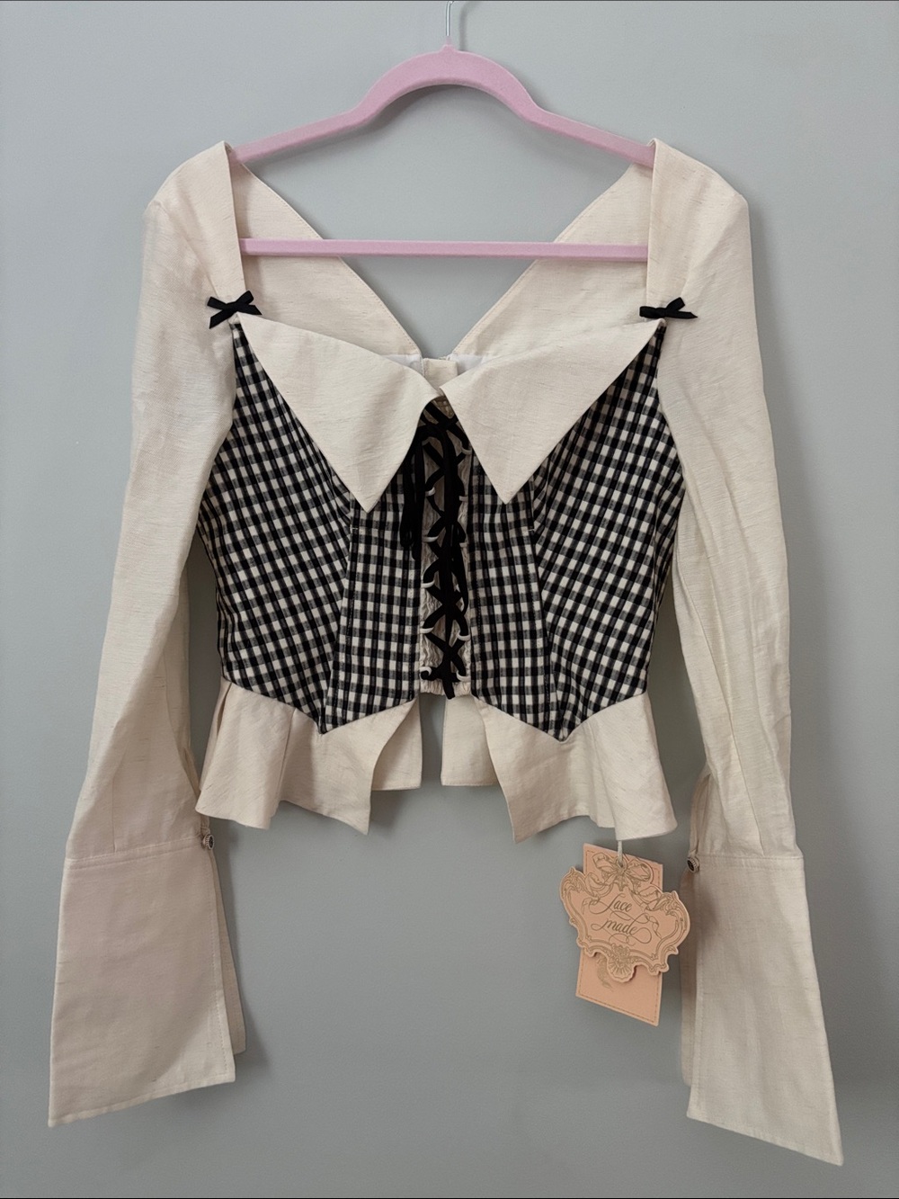NWT LaceMade Gingham Miss Manhattan Corset Blouse Top Sz M